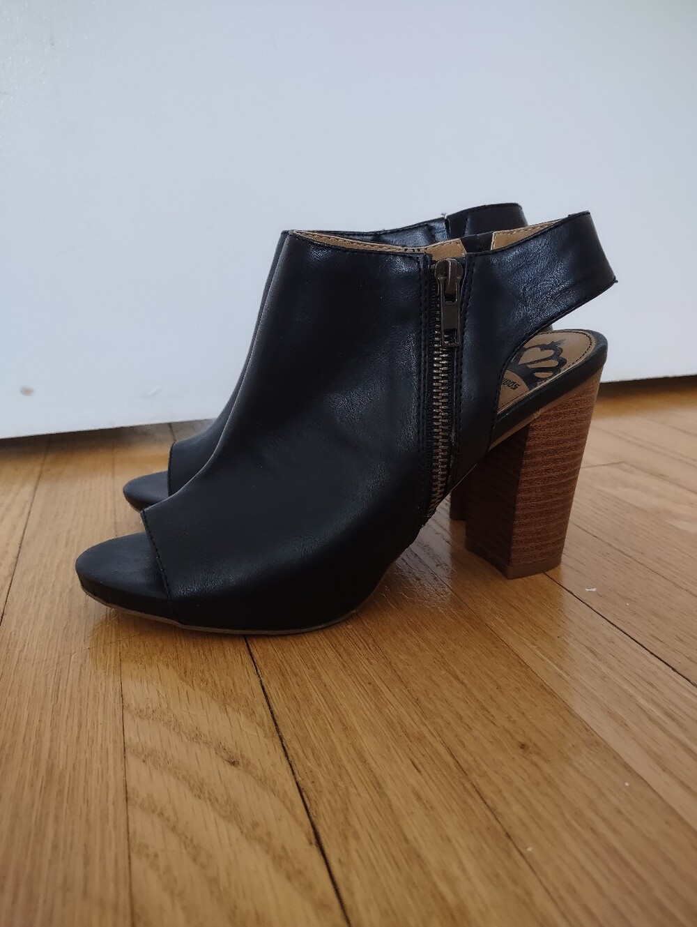 Fergie Black Open-Toe Block Heel Slingback Booties Size 7.5